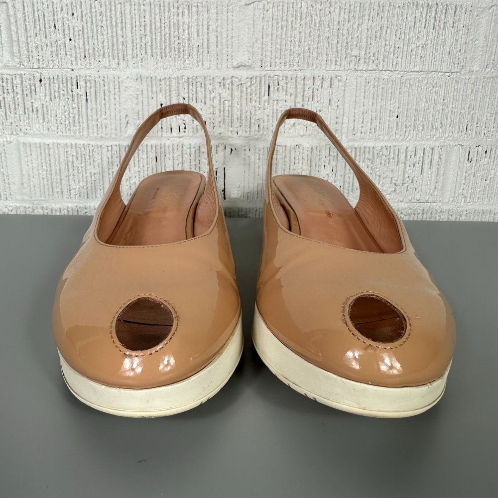 Robert Clergerie Nude Patent Leather Slingback Wedge Pumps Cutout Size 40.5/10